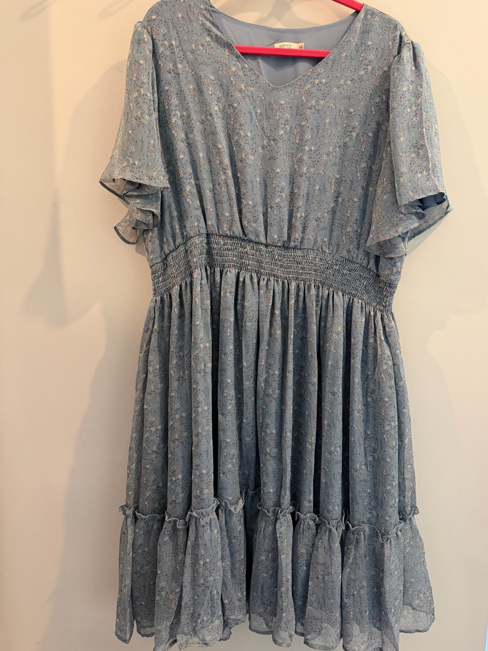 Light Blue Floral Midi Dress with Smocked Waist